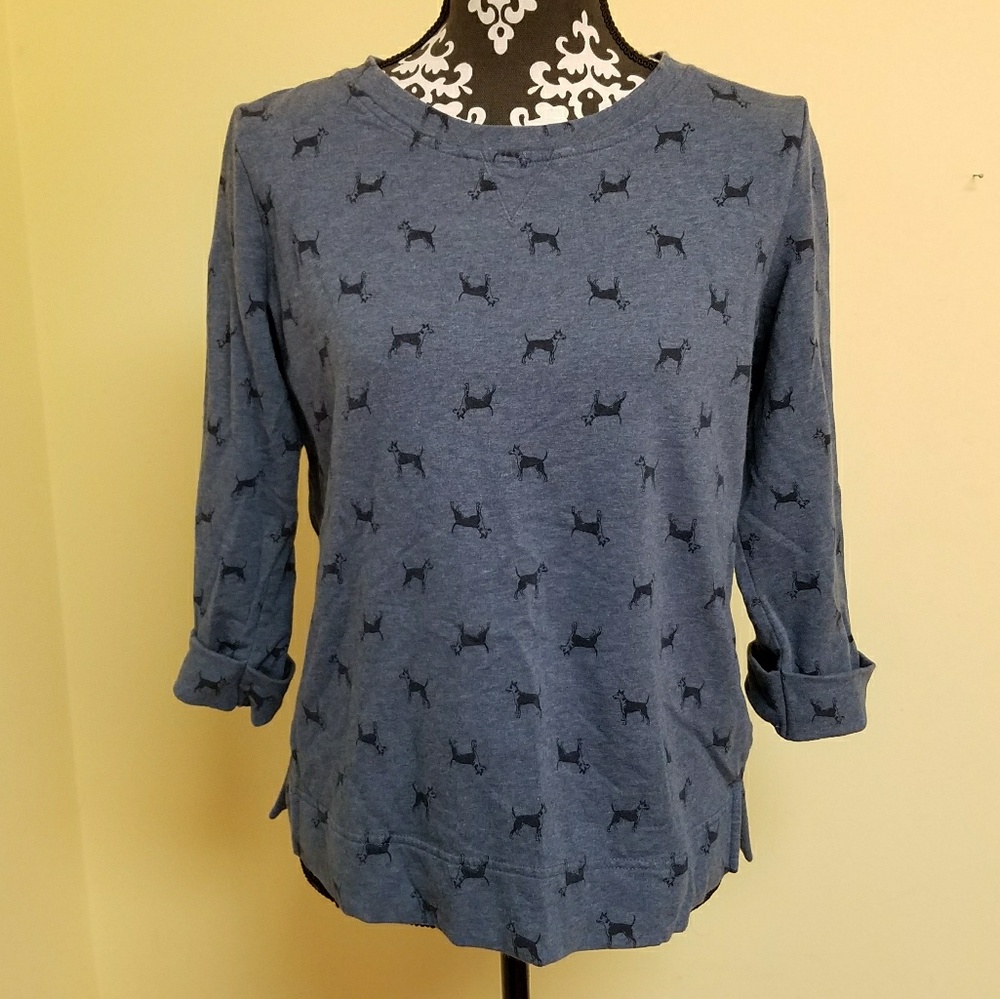 👻Karen Scott Sport Cuffed Dog Print Shirt, sz S